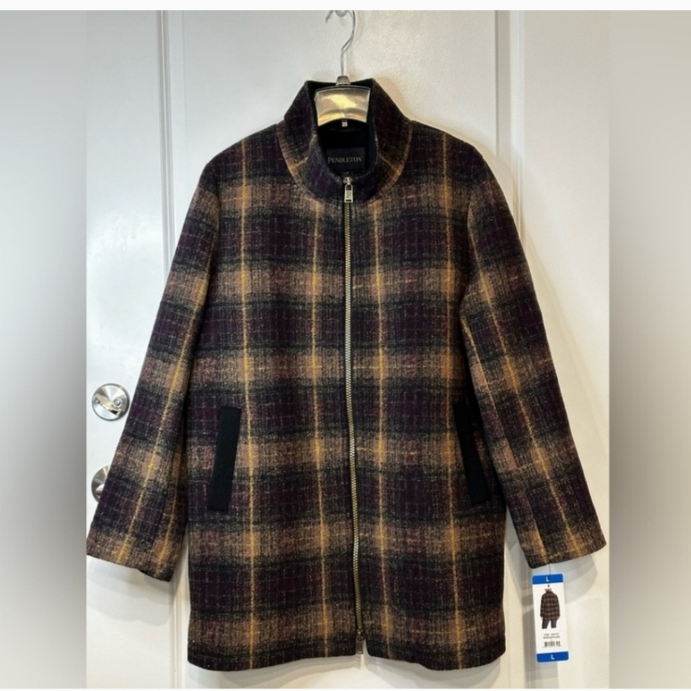 Pendleton Wool Blend Walker Jacket Coat Women Maroon Plaid NWT